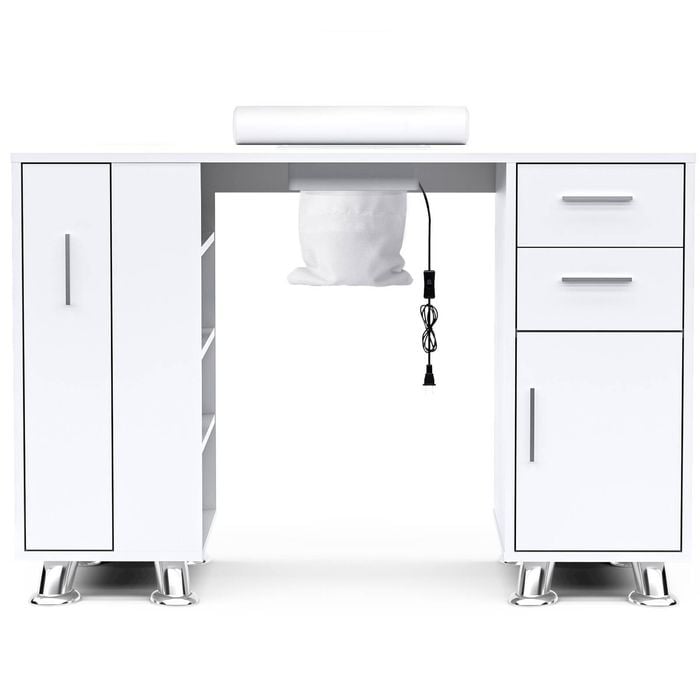 Advwin Manicure Table Nail Tech Desk Dressing Table Dust Collector Drawers Cabinet Storage White