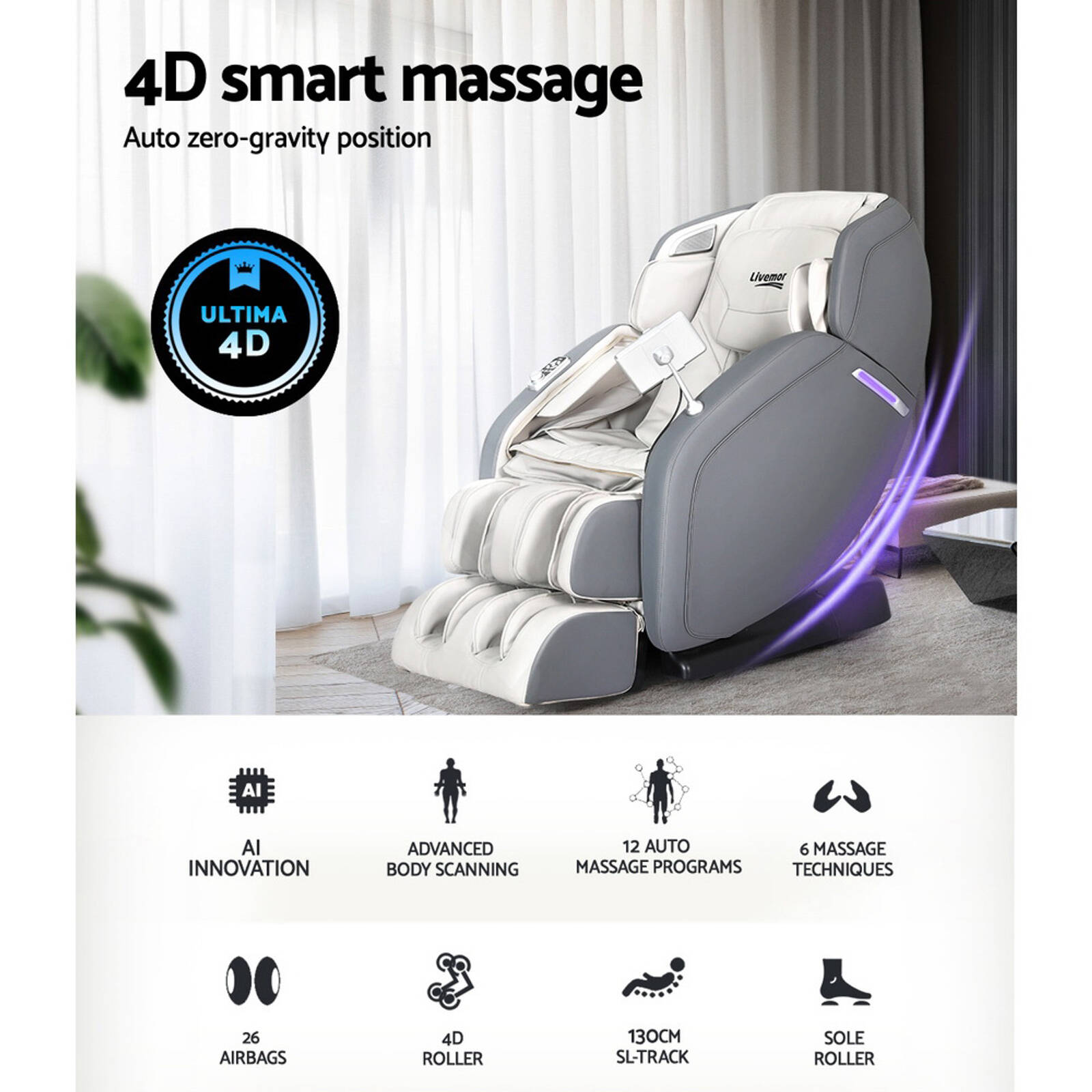 Livemor 4D Massage Chair Electric Recliner Home Massager Gary Bunnings Australia