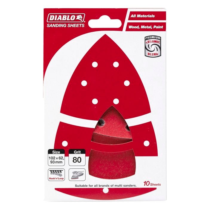 Diablo 102 x 62mm 80 Grit Abrasive All Surface Multi Sander Sheets - 10 Pack