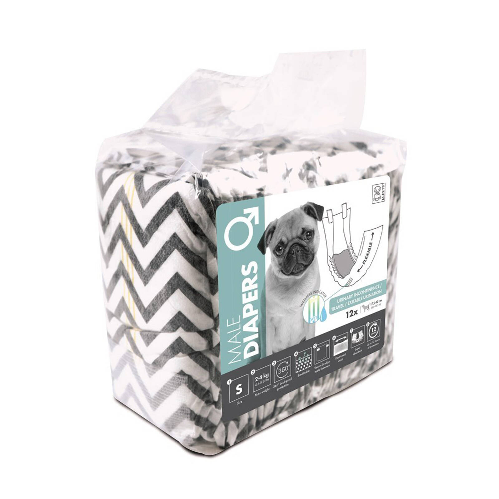 12pc M-Pets Male Dog/Puppy Pet Diapers Breathable Small w/ Witness Indicator