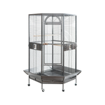 YES4PETS 161 cm XL Corner Bird Cage Pet Parrot Aviary Perch Castor Wheel Stand Black Silver