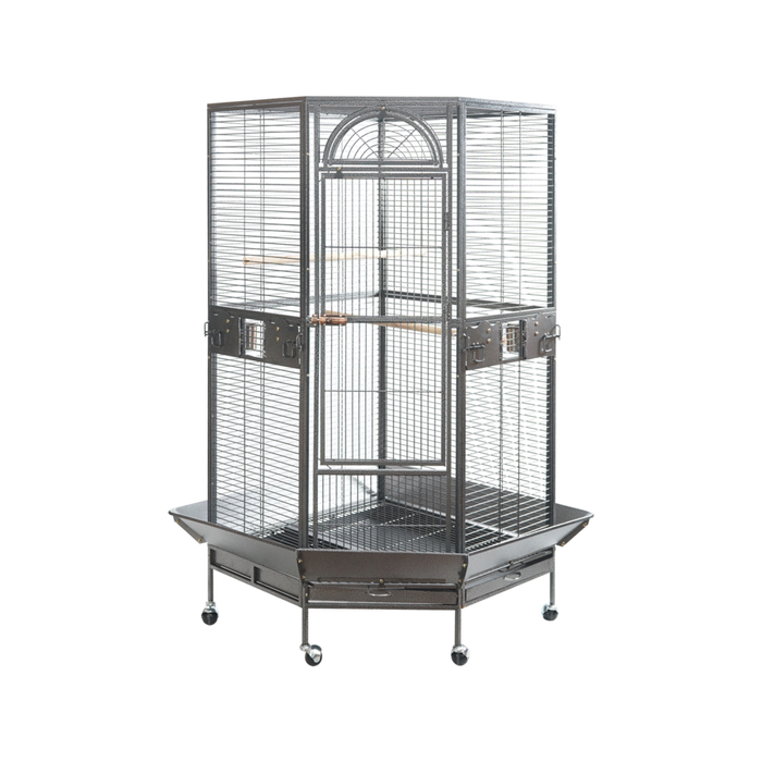 Yes4pets 161 Cm Xl Corner Bird Cage Pet Parrot Aviary Perch Castor Wheel Stand Black Silver