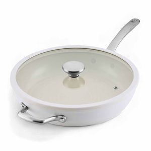 Circulon Halo With LaserDefense(TM) Ceramic Nonstick Induction 30cm Covered Skillet Pearl White