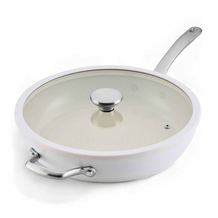 Circulon Halo With LaserDefense(TM) Ceramic Nonstick Induction 30cm Covered Skillet Pearl White