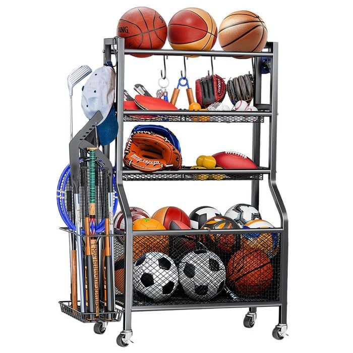 Sports Equipment Organizer Heavy Duty Carbon Steel Ball Storage Rack
