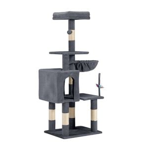 Petzly Cat Tree Tower Scratching Post Scratcher Condo 125cm Beige/dark Grey/grey