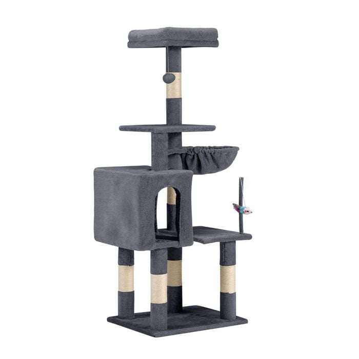 Petzly Cat Tree Tower Scratching Post Scratcher Condo 125cm Beige/dark Grey/grey