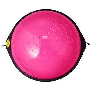 VEVOR 64cm Half Exercise Ball Trainer Pink with Resistance Bands & Foot Pump