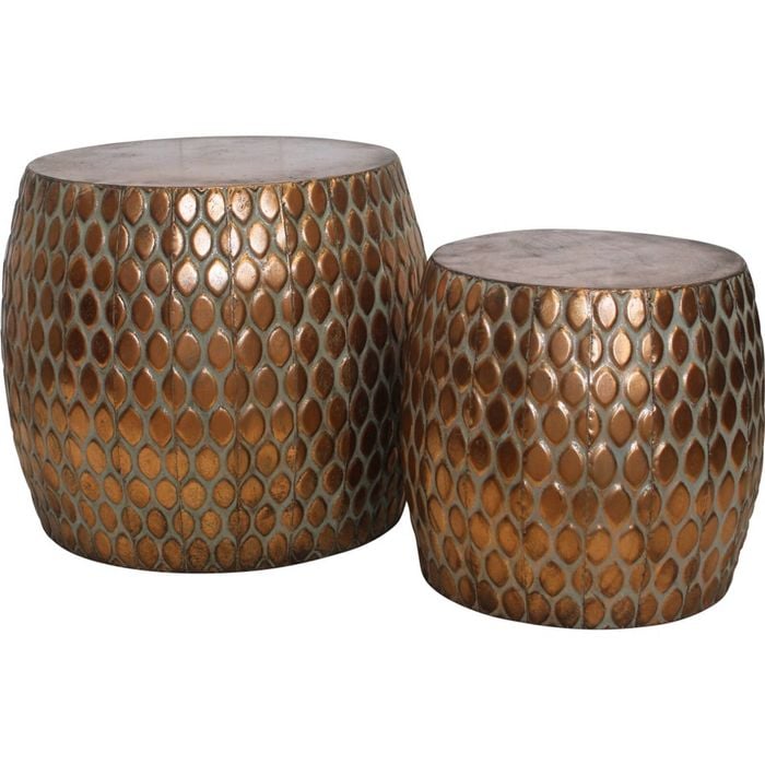 2pc Lvd Turtle Scale Table Stool Home Living Decor Set Copper Finish Metal