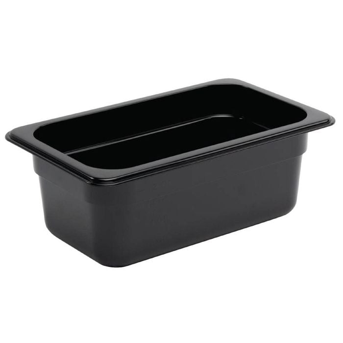 Vogue Gastronorm Pan Polycarbonate Black Gn 1/4 100mm Food Storage Container
