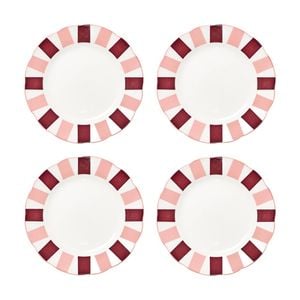 4pc Porto Emery Porcelain Kitchen Dinner Plate Set Snowberry Stripe