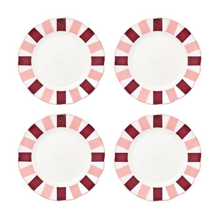 4pc Porto Emery Porcelain Kitchen Dinner Plate Set Snowberry Stripe