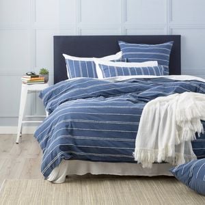 Renee Taylor Hudson Vintage Washed Cotton Chenille Quilt Cover Set King Blue