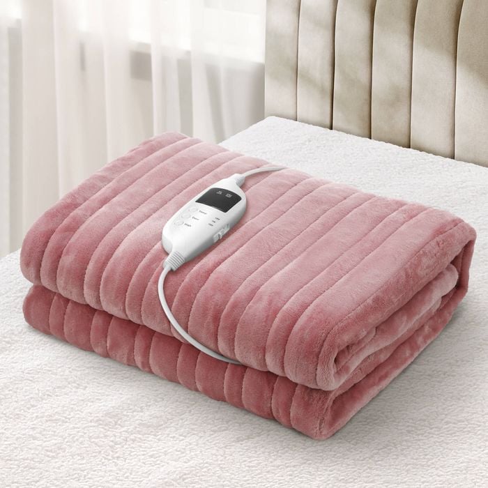 Bedra Heated Electric Blanket Throw Rug Washable Pink