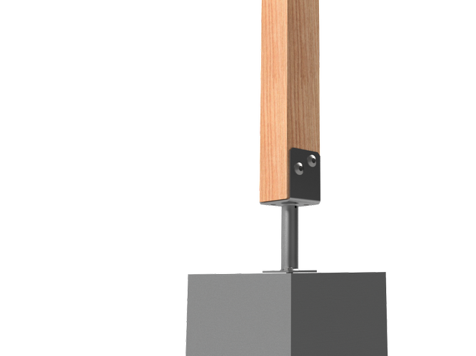 A
  timber post installation using a VUEPRO Stainless Steel Full Stirrup Post
  Support with a 300mm leg (I/N 0353398)