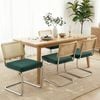 HOMFURN Set of 4 Velvet Cantilever Dining Chairs , Green Rattan Back & Steel Frame , Modern Home & Office Accent Seat