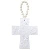 LVD Resin Hanging Cross Large Embossed Decoration 18x2.3x22.5cm White