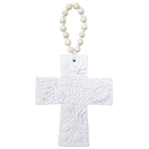 LVD Resin Hanging Cross Large Embossed Decoration 18x2.3x22.5cm White