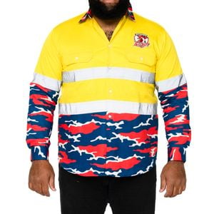 NRL Roosters 'Camo' Hi-Vis L/S Cotton Drill Shirt - 3XL