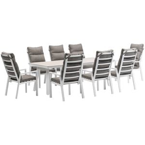 FurnitureOkay Mosman-Capri 9-Piece Sintered Stone Outdoor Dining Setting - White