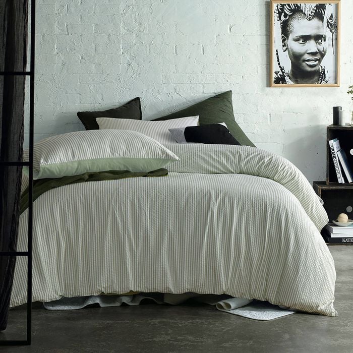 Accessorize Sanford Green Striped Pattern Quilt Cover Set Queen