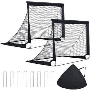 Costway 2x Portable Football Goals Kid Net Post Bag 120x92cm Pop Up
