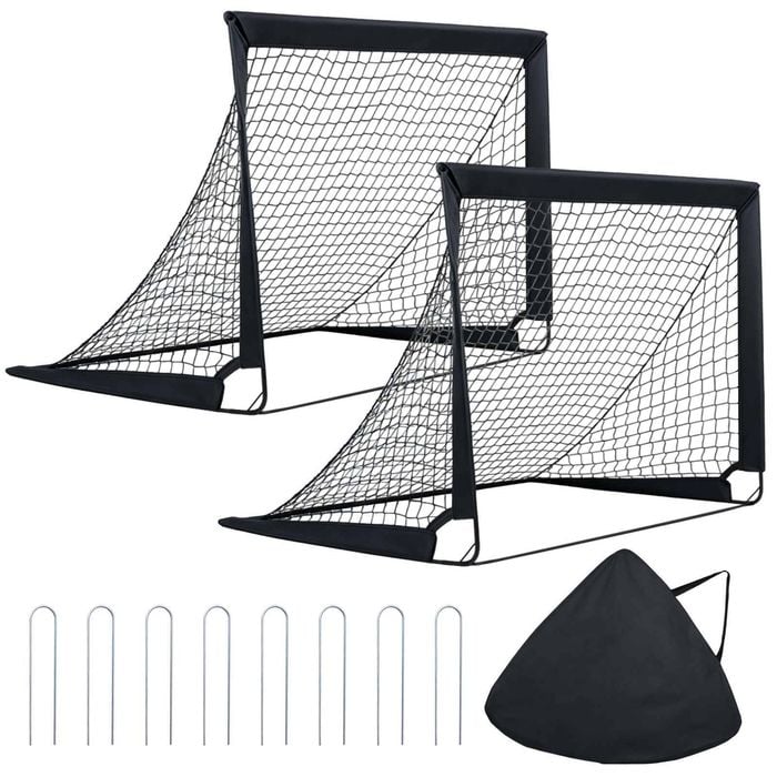 Costway 2x Portable Football Goals Kid Net Post Bag 120x92cm Pop Up