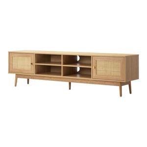 Oikiture TV Cabinet Entertainment Unit Stand Storage Rattan Oak 180cm