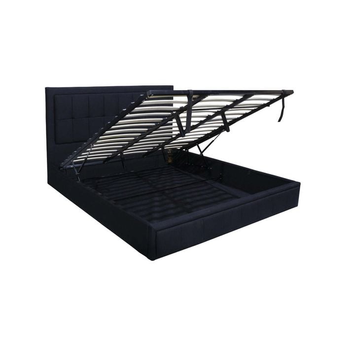 Foret Bed Frame King Gas Lift Storage Base Bedroom Furniture Fabric Black