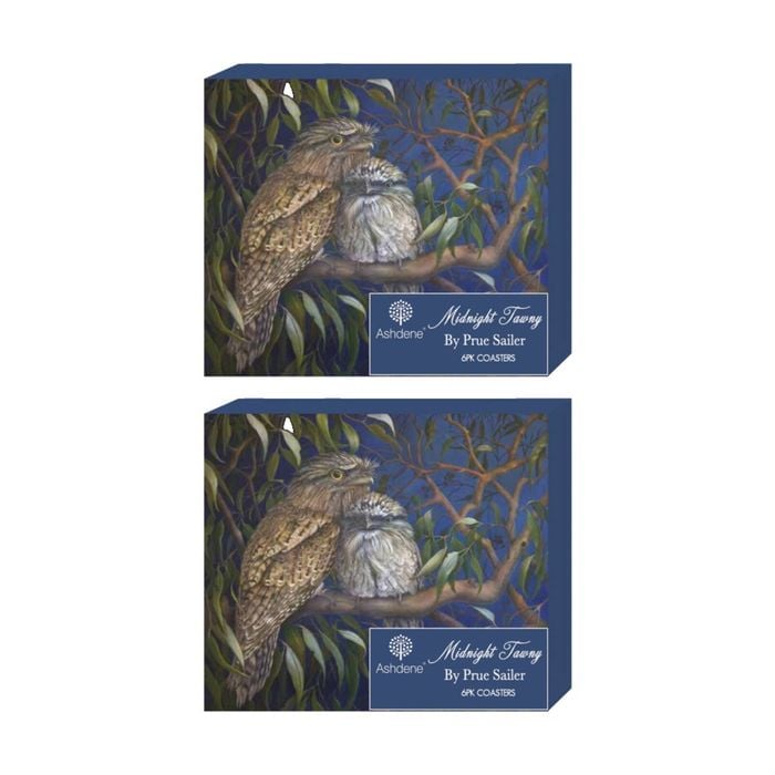 2x 6pc Ashdene Midnight Tawny Coaster Serveware Set Frogmouth Bird Animal Art