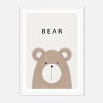 Galrie Charming Minimalist Bear Art Print - Ideal for Nursery and Kids' Rooms, White Frame, A1 60 x 84cm (23 x 33inch)