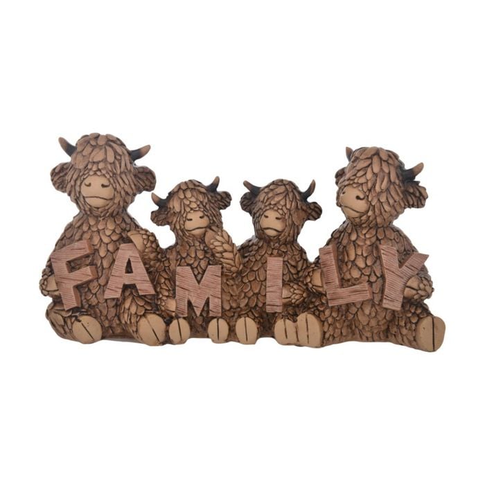 Gibson Gifts Hughie Highland Cow Family Brown Resin Figurine Ornament