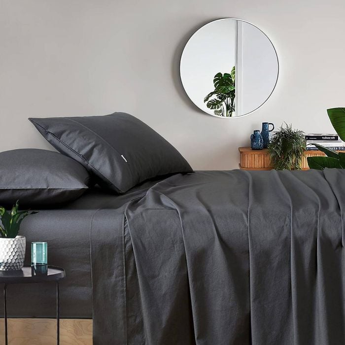 Gioia Casa Vintage Washed 100% Cotton Soft Breathable Sheet Set - Charcoal - Double