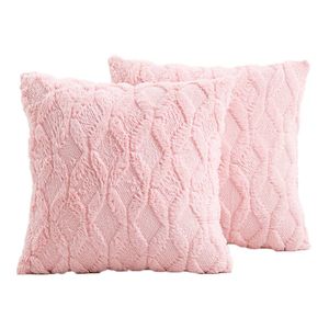 Catzon 2 Pcs Faux Wool Throw Pillow Covers Farmhouse Couch Pillowcases 45X45cm-Light Pink