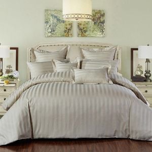 CottonMore 100% Cotton Beige Striped Duvet Cover Set - Single