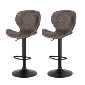 2x Artiss Bar Stools Gas Lift Leather PE Rattan Brown