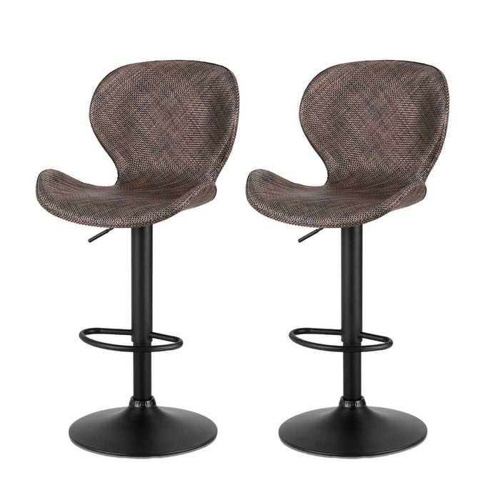 2x Artiss Bar Stools Gas Lift Leather PE Rattan Brown
