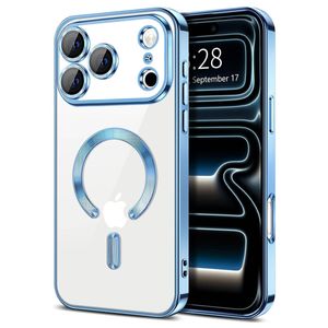 For Apple iPhone 18 Pro /17 Pro MagSafe Magnetic Case with HaloLock Shockproof Protective Electroplating Clear Cover (Blue)