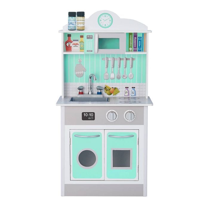 Teamson Kids Little Chef Madrid Classic Wooden Play Interactive Kitchen Gray / Mint