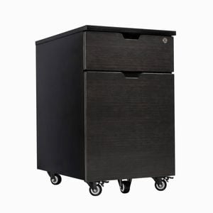 Desky 5 Wheel Anti Tilt Wooden Minimal Filing Cabinet - Dark Bamboo Finish - Black Frame