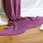 CottonMore Purple 100% Cotton Knitted Mermaid Tail Blanket 140cm