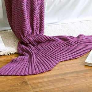 CottonMore Purple 100% Cotton Knitted Mermaid Tail Blanket 140cm