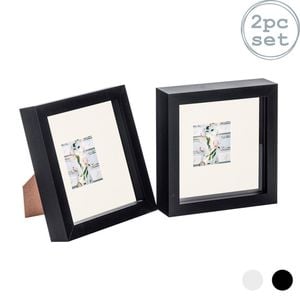 Nicola Spring 2 Piece 6 X 6 3d Shadow Box Photo Frame Set - Craft Display Picture Frame With 2 X 2 Mount - Black