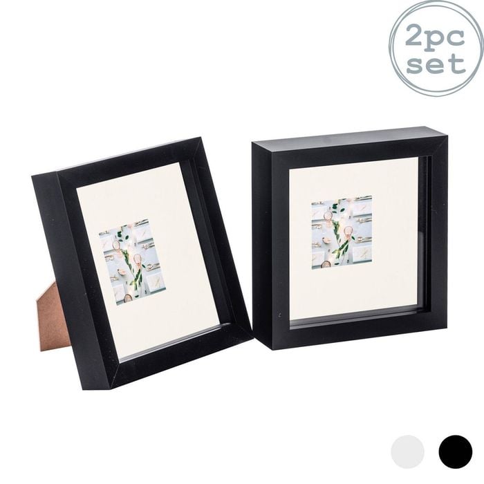 Nicola Spring 2 Piece 6 X 6 3d Shadow Box Photo Frame Set - Craft Display Picture Frame With 2 X 2 Mount - Black