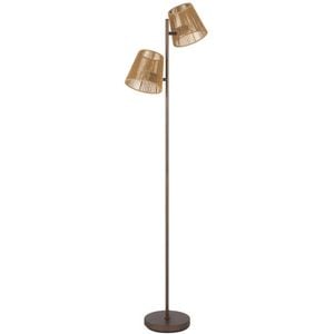 Telbix Valora Modern Standing Floor Lamp Light Foot Switch Metal Natural Fiber Bronze Natural Patina