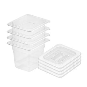 SOGA 1/6 GN Polycarbonate Food Pan 150mm Clear 4 Pack with Lids