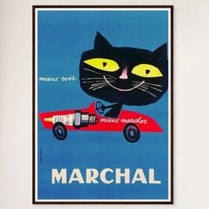 Galrie Marchal Cat Spark Plug Vintage Advertising Poster by Jean Colin - Wall Art, Black Frame, A4 21 x 30cm (8 x 12inch)