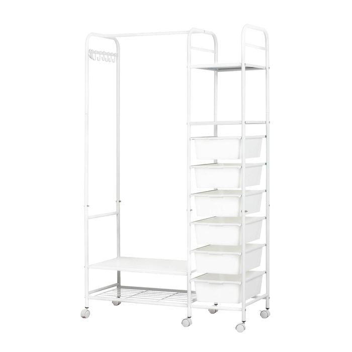 Levede Metal Open Wardrobe Clothes Rack with 6 Storage Boxes 94CM White