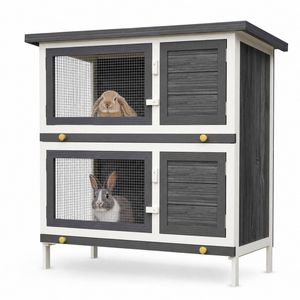 Advwin Rabbit Hutch Chicken Coop 2 Storey Grey