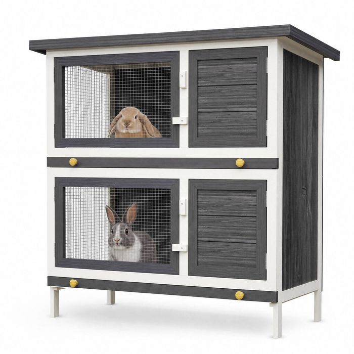 Advwin Rabbit Hutch Chicken Coop 2 Storey Grey